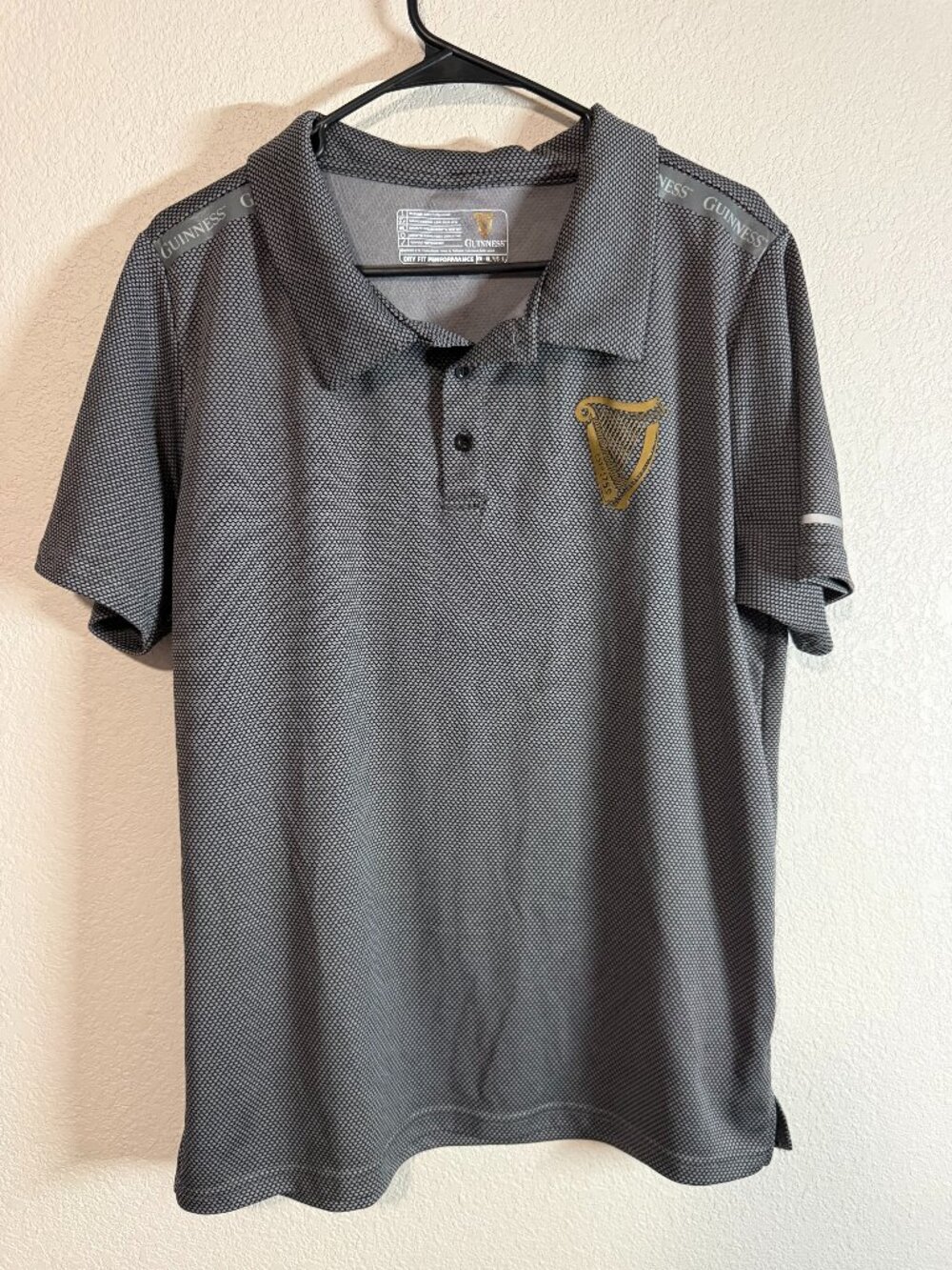Men's Guinness Black Gray Dry Fit Golf Polo Shirt Size L